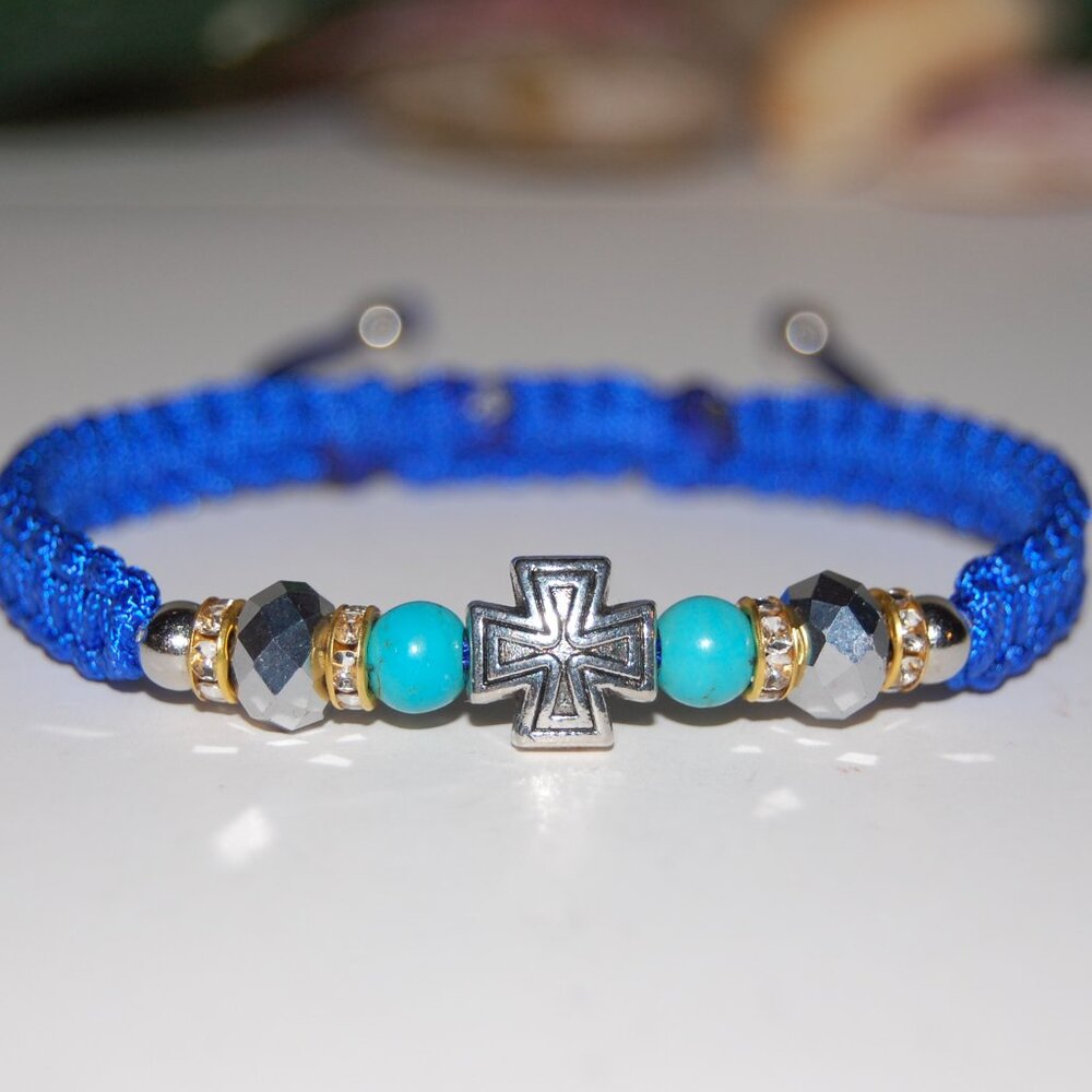 Cross Bracelet,6mm Stone and Glass Beads,Friendship Bracelet,Good Wishes Gift